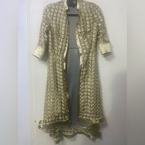 Elegant Gold Embroidered open front cardigan, Dress , Abaya Small